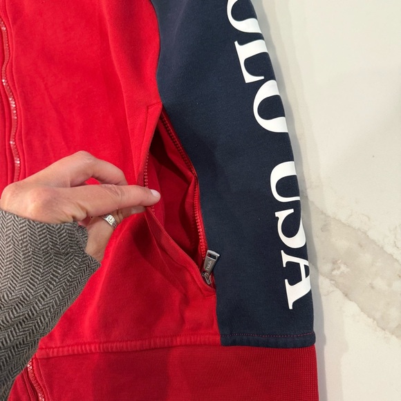 Polo Ralph Lauren Downhill Skier Double Knit Hooded Vest Cookie Men’s Large Red - Picture 6 of 11